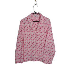 💰3/$25  Charter Club Women's Pajama Top Fleece Pink Heart Pastel Valentine XL